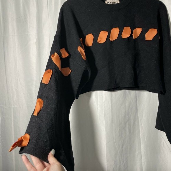 NWT LF BSBW Ribbon Black Oversized‎ Cropped Sweater - Picture 11 of 12